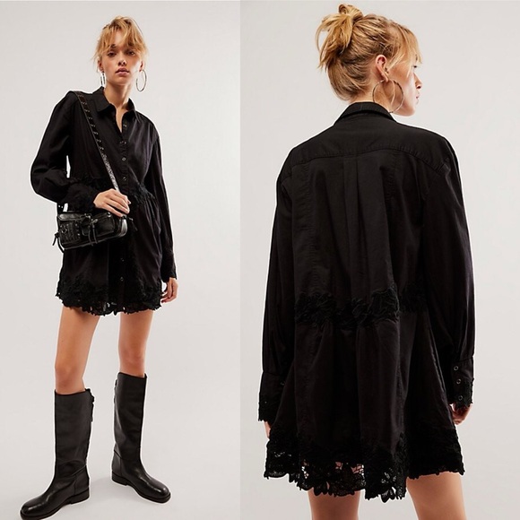Free People Dresses & Skirts - New Free People Constance Lace Appliqué Shirtdress